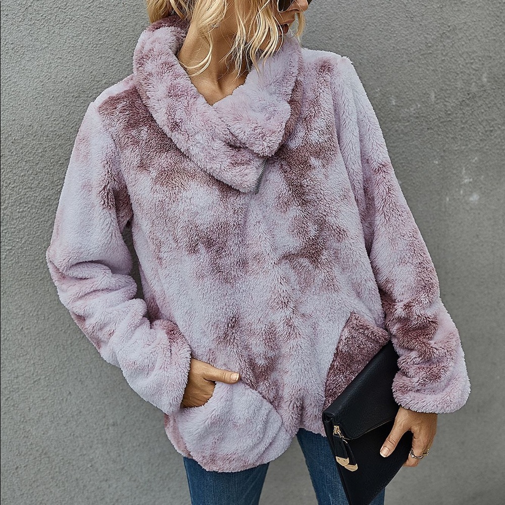 🍁🆕Dust Rose Tie Dye Sherpa Fleece Pullover - Picture 4 of 8